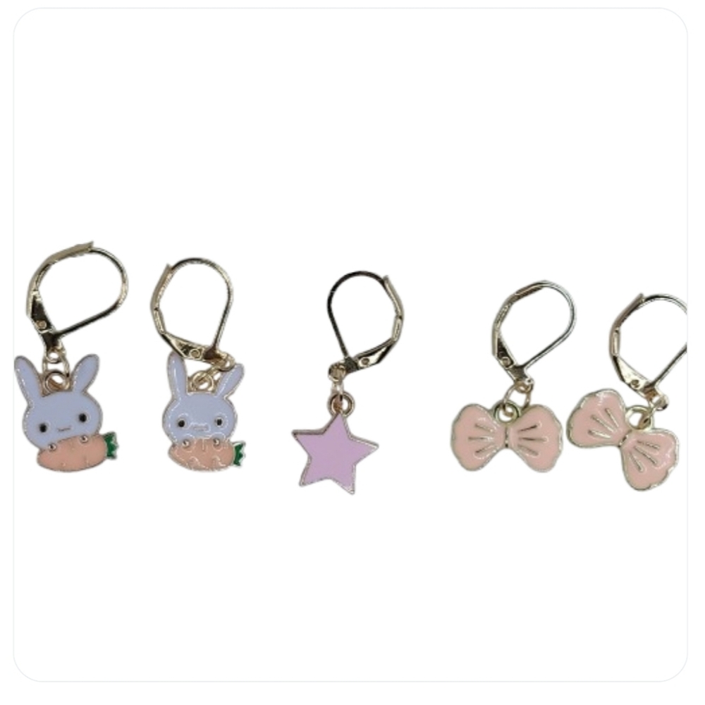 Handmade Stitch Markers Crochet Knitting Leverback Hooks Cute Bunny Bow Gold